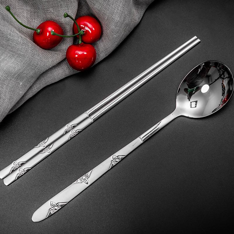 Korean-Style Stainless Steel Chopsticks Spoon Daffodil Long-Handled Soup Spoon Stainless Steel Tableware Set Solid Flat Chopsticks Spoon Crane Korean-Style Stainless Steel Chopsticks Spoon Daffodil Long-Handled Soup Spoon Stainless Steel Tableware Set Solid Flat Chopsticks Spoon Crane
