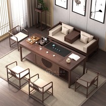 Bed Tea Table Chair Composition New Chinese Solid Wood Kung Fu Tea A Few Brief Zen Yesto Black Walnut Wood Modern Tea Table