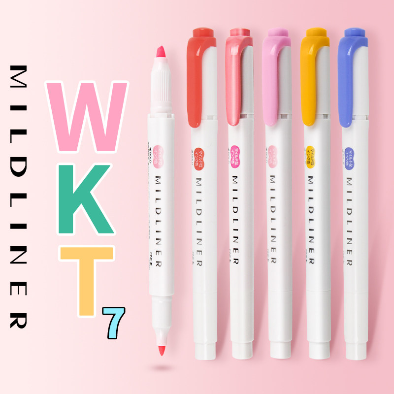 ZEBRA斑马荧光色笔WKT7淡色双头标记笔学生用手帐文具记号笔划重