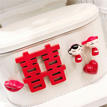 Bride and groom magnetic refrigerator stickers happy wedding shake sound iron magnet magnetic Chinese style red wedding festive double happiness