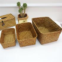 Nordic seaweed hand woven storage basket Desktop storage box finishing box storage basket Home cosmetics box basket