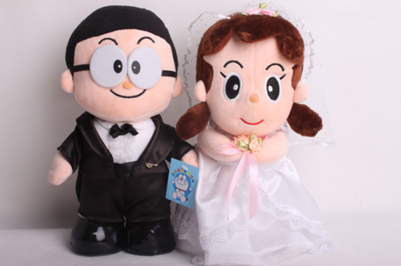 婚纱大雄静香毛绒玩具情侣公仔结婚礼物多拉A