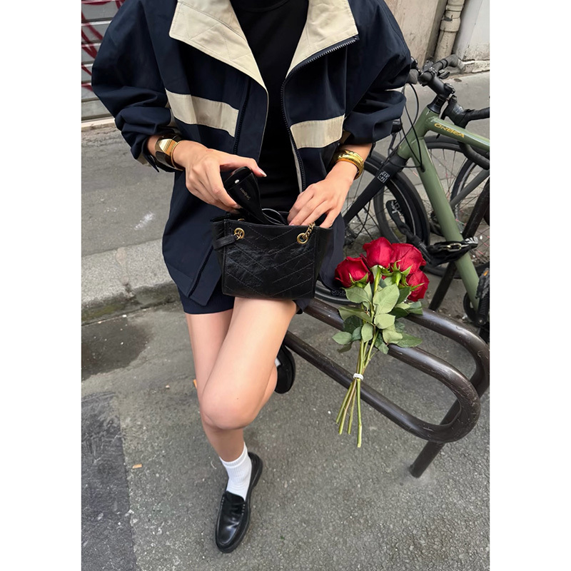 Parisian Casual Style Retro Color-Blocked Letter Embroidered Cotton Women's Loose Zipper Stand Collar Jacket Shorts