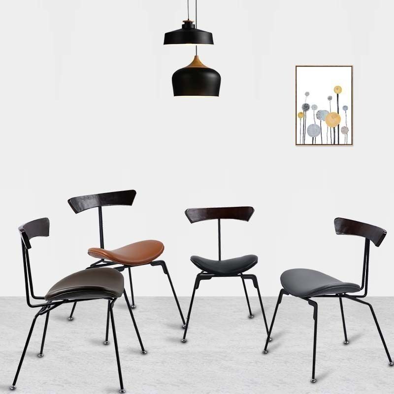 Nordic Modern Minimalist Fashion Style Solid Wood Retro LOFT Iron Art Dining Room Home Backrest Fabric Leather PU Dining Chair