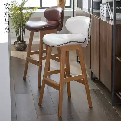 Nordic modern minimalist solid wood bar chair backrest bar stool fashion creative front bench chair bar stool