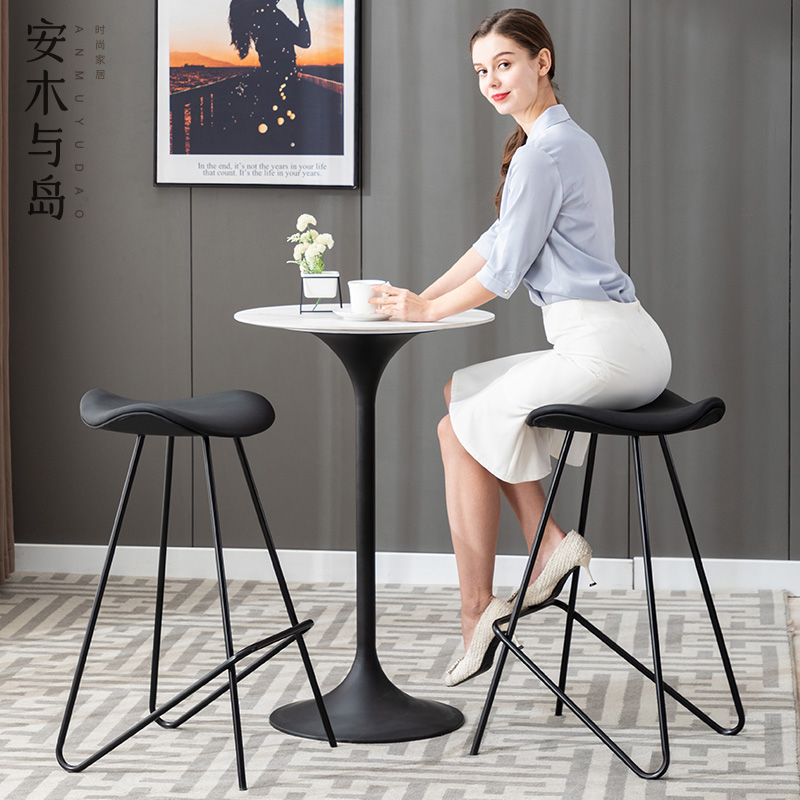 Anmu European high stool fashion personality bar chair American light luxury solid wood modern Italian velvet bar chair
