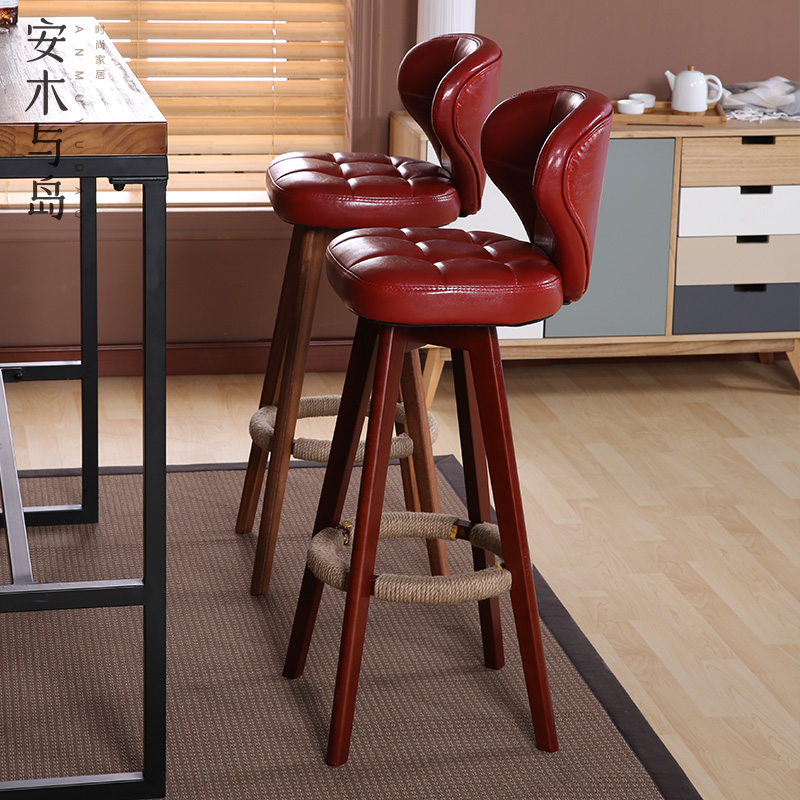 Anmu rotating vintage solid wood bar bench Nordic modern simple high stool fashion personality bar stool front desk chair