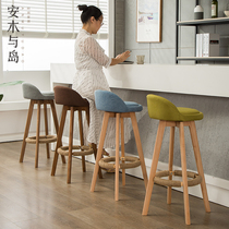 European solid wood bar chair Retro fashion high stool Household bar chair Modern simple front desk stool cash register stool