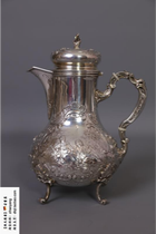 (Rare in Austria)19th century antique sterling silver carved teapot Coffee Pot Western Silver Collection