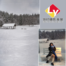 Winter snow scene snow park bench photo background cloth Douyin live broadcast business photo wedding photo studio photography background paper