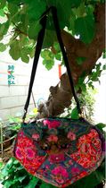 Green and Red Tiger Head Song Purely Handmade Old Embroidery Shoulder Crossbody Bag Solitary and Original