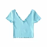 Европейский и американский стиль летние новые и задние деревянные серьги с V-образным вырезом Slim Short T-Sitch Ribbed Cotton Elastic