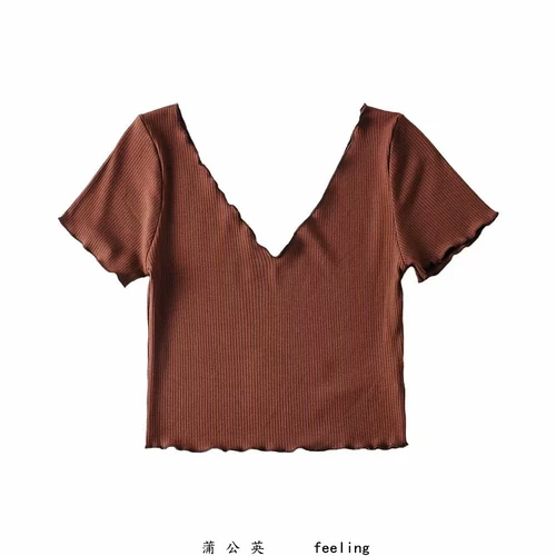 Европейский и американский стиль летние новые и задние деревянные серьги с V-образным вырезом Slim Short T-Sitch Ribbed Cotton Elastic