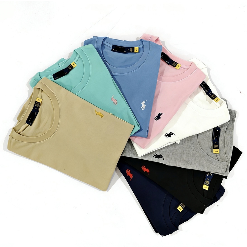 Foreign Trade Embroidered Polo Shirt with Pony Logo, Unisex, Summer and Autumn, Pure Cotton, Round Neck, Casual, Versatile, Rl Short Sleeve
