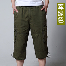 Fat men's casual cropped pants elastic waist size loose summer work shorts multi-pocket breeches plus fat thin