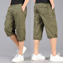 Shorts Men Summer Finishing Plus Size Capri pants Pants 7 Cents Loose Multi Pocket Fat Pants Thin Summer
