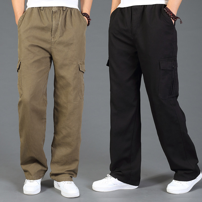 Autumn and Winter Young men casual pants pure cotton large-scale straight tube trousers high-waist loose, thick, fat and large fat