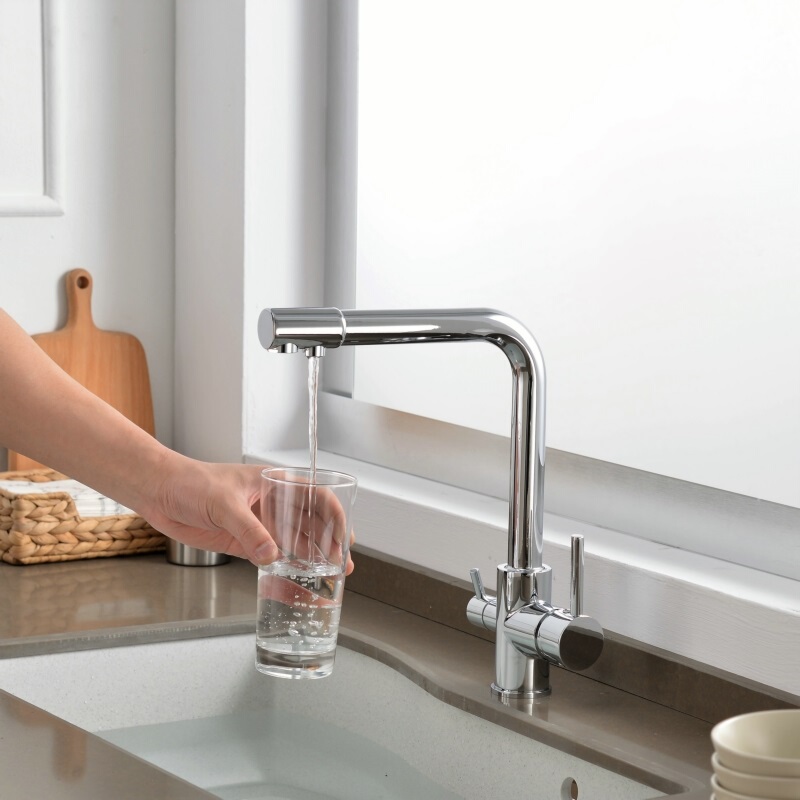 304 Stainless Steel Hot and Cold Kitchen Faucet Three-In-One Direct Drinking Cold Water Three-Use Rotating Single-Hole Pure Water Faucet