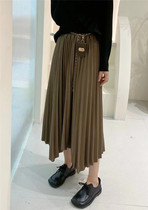 European station 2022 autumn European goods new elastic chain belt pleated skirt irregular a-line drape skirt
