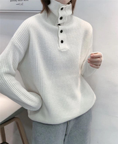 European Station 2022 Winter New High Collar White Half High Collar Full Wool Pullover Lazy Wind Loose Sweater Women