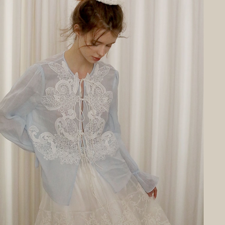 RAYNA·G Beautiful 100% Natural Ramie Lace Shirt for Women 2025 Spring and Summer New Top
