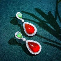 Original design 18K gold fire Opal drop earrings Mexican natural Opal bare stone inlaid with diamond color treasure