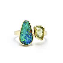 Australias pure natural iron EuroPoe female ring 18K gold inlaid with yellow blue treasure