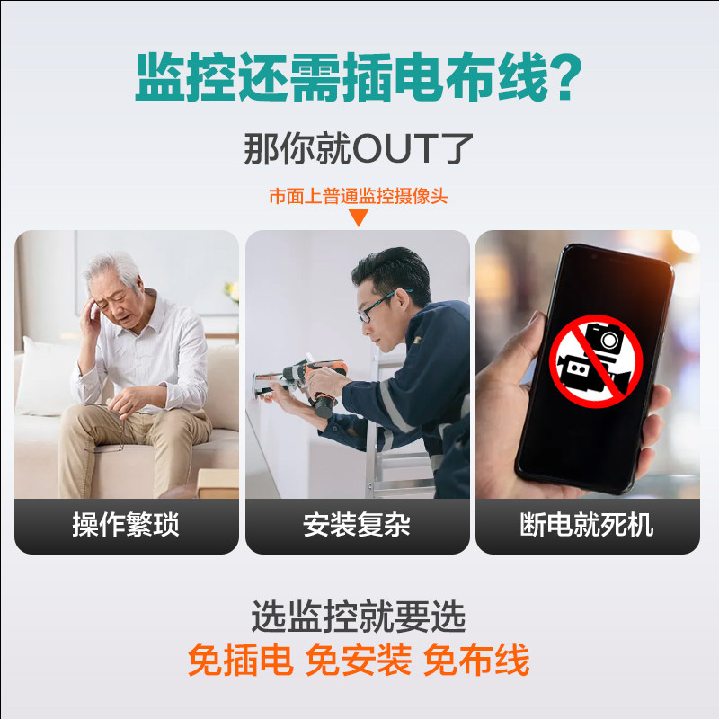 Camera with No Need for Power, for Monitoring at the Entrance of the Corridor, Home Use, Remote Access Via Mobile Phone, Magnetic Wall-Mounted, 4g, No Network Required, High-Definition Night Vision