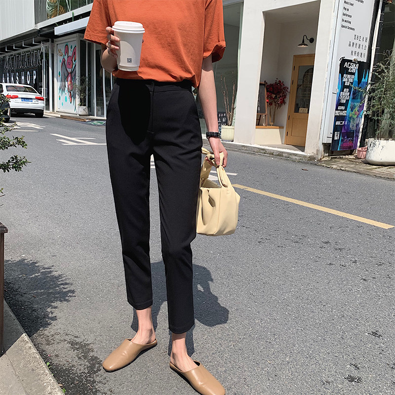2022 spring and summer new high-end suit pants women's nine points casual black pants high waist straight trousers cigarette pipe pants
