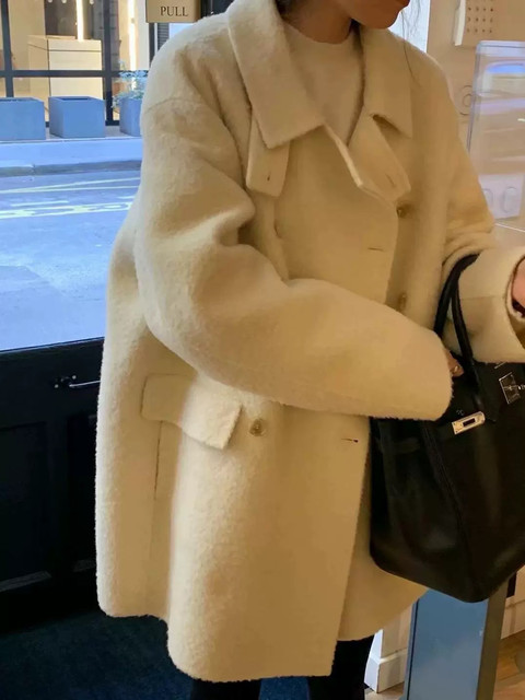 现货！ounce韩国东大门正品2025秋冬双排扣中长款羊驼绒大衣外套