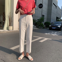 2022 new pants children new temperament high waist straight cylinder white micro wide leg pants loose open fork 90% Western dress pants