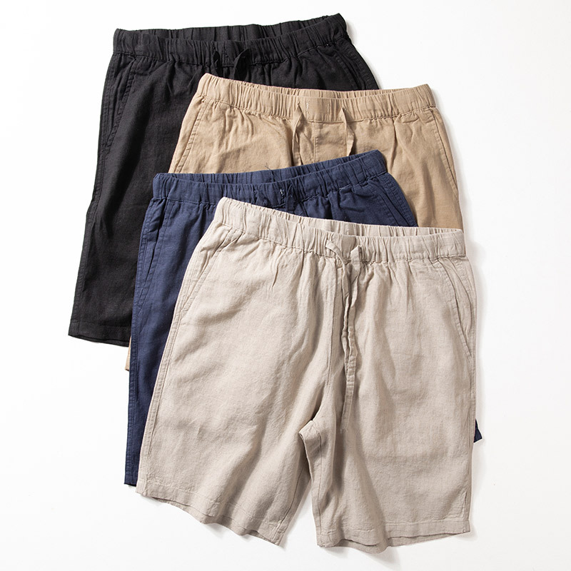 Men's Linen Shorts, Summer Thin Style, Cool and Comfortable, Straight-Leg Loose Fit, Solid Color, Japanese Retro Casual Knee-Length Shorts