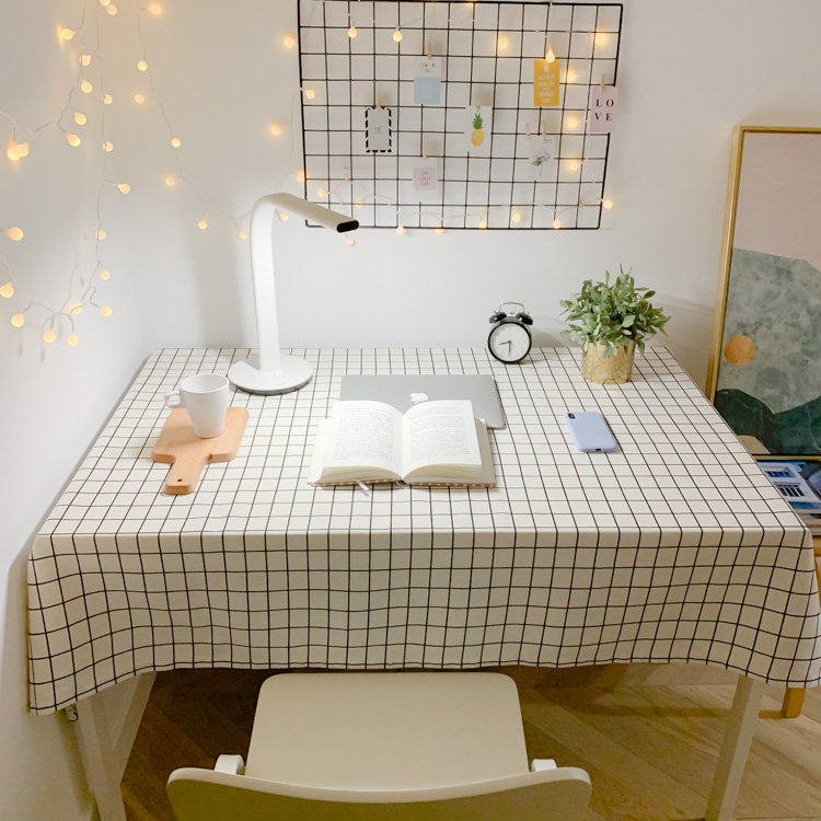 Desk tablecloth cotton linen ins wind college student dormitory Japanese-style dormitory net red lattice computer girl tablecloth fabric art