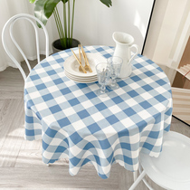 Light blue plaid round tablecloth fabric waterproof and oil-proof disposable home restaurant large round tablecloth simple modern tablecloth