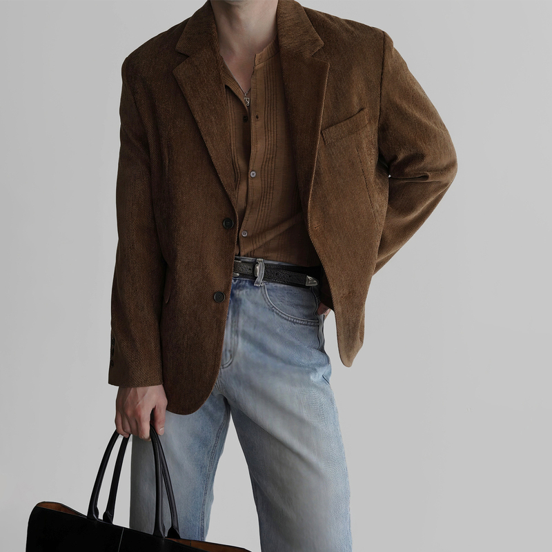 798 Design Brown Faux Suede Blazer for Men, Autumn Melard Old Money Style Business Casual Suit 798 Design Brown Faux Suede Blazer for Men, Autumn Melard Old Money Style Business Casual Suit