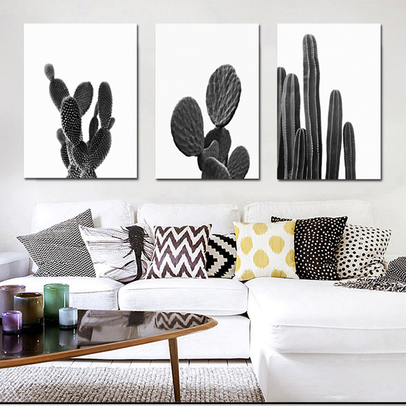 Black and white grey cactus decoration painting commercial hotel oil painting hanging painting Mexican American style No box painting-Taobao