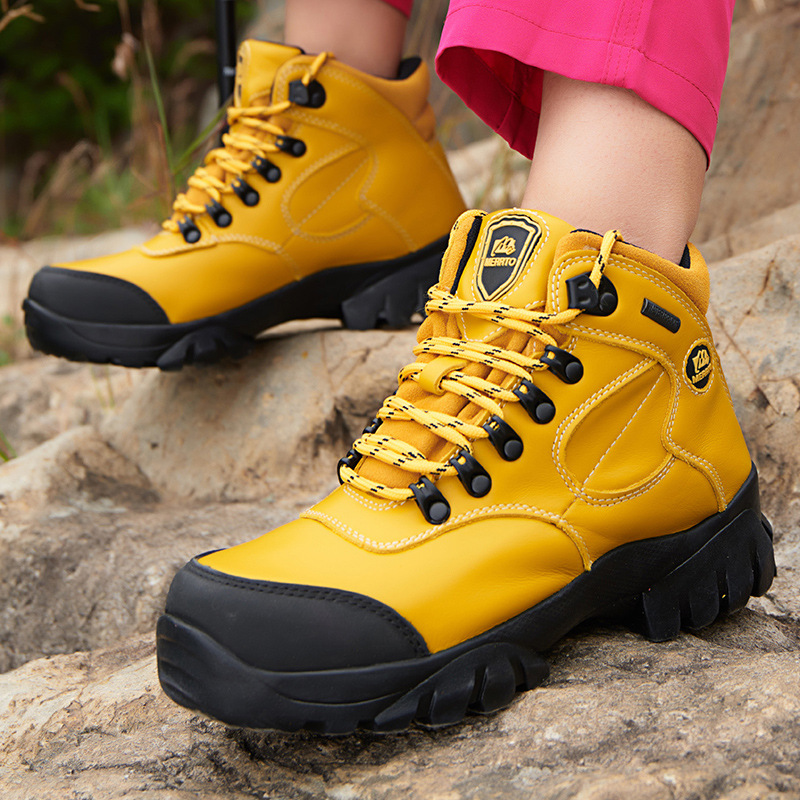 Fashion outdoor mid-top hiking shoes women's waterproof non-slip breathable hiking shoes wear-resistant lightweight mountain climbing cross-country travel boots