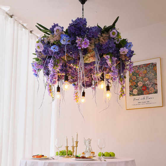 Creative Round Floral Chandelier with Flowers for Bar, Garden, Restaurant, Cafe, Hotel, Floral Decoration Chandelier