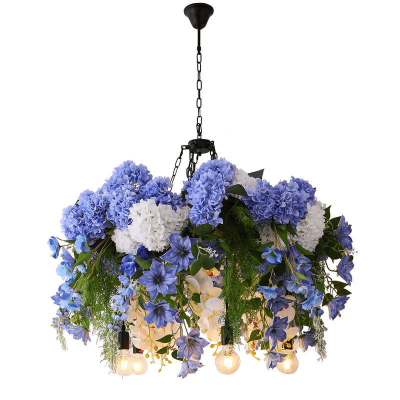 Plant Chandelier Restaurant Decoration Chandelier Blue and White Floral Trendy Bubble House Glass Room Restaurant Ceiling Decoration Light