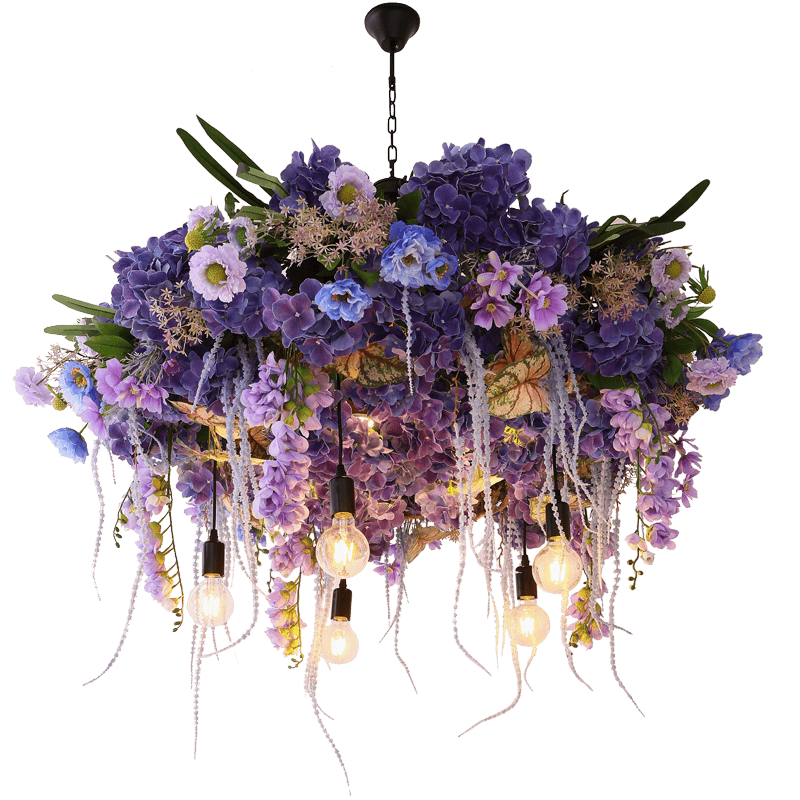 Creative Round Floral Chandelier with Flowers for Bar, Garden, Restaurant, Cafe, Hotel, Floral Decoration Chandelier