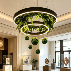 Double-Layer Aperture Plant-Shaped Pendant Light, Forest-Style Hotel Lobby, Banquet Hall, Leisure Area, Villa, Reception Hall Decorative Lighting Fixtures