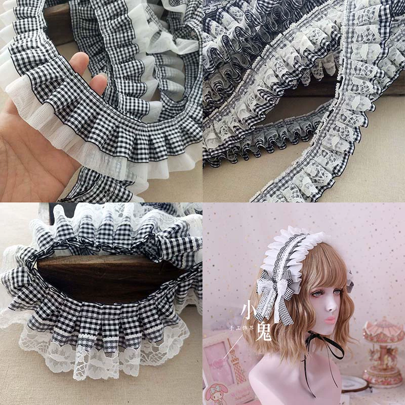 Lưới đen và trắng lưới ren xếp ly dải ren thủ công DIY phụ kiện tóc Lolita băng đô phụ kiện quần áo khuyên dùng - Phụ kiện tóc