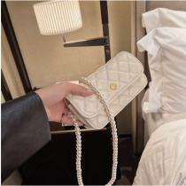 French DUDK womens bag 2023 new pearl chain bag trendy small fragrance rhombus mobile phone bag one shoulder Messenger bag