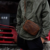 Japanese casual new style genuine leather mens and womens crazy horse leather cross-body shoulder bag casual mobile phone bag first layer cowhide small bag
