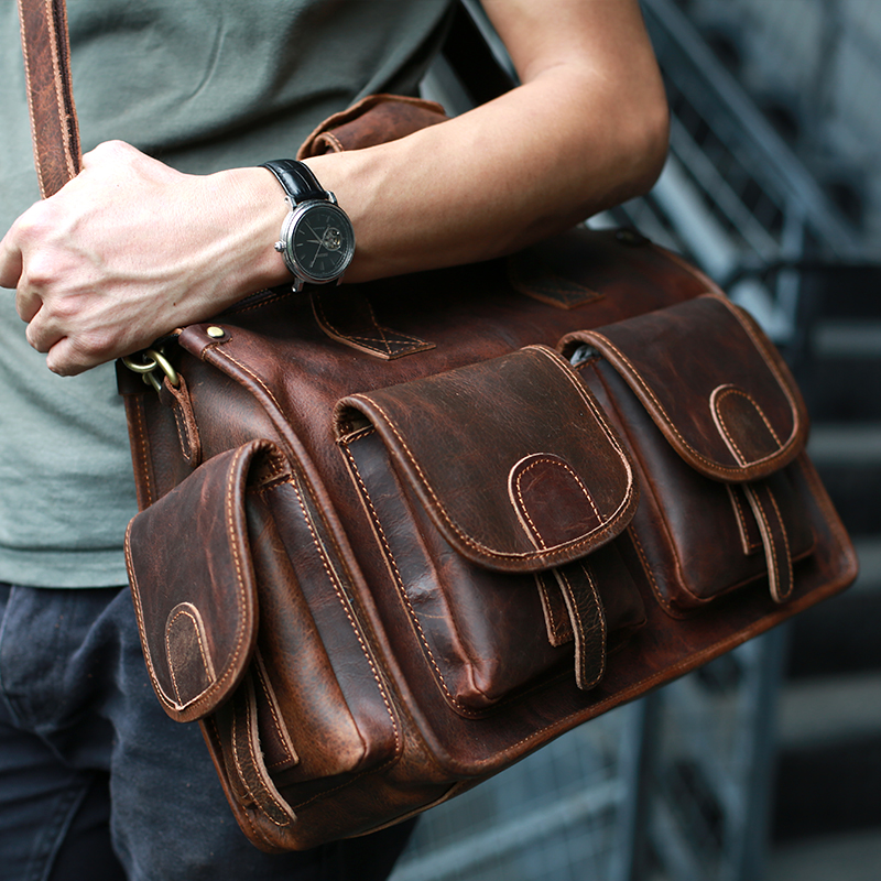Zeemoo Original Crazy Horse Leather Men S Bag Messenger Shoulder Handmade Travel Portable Briefcase
