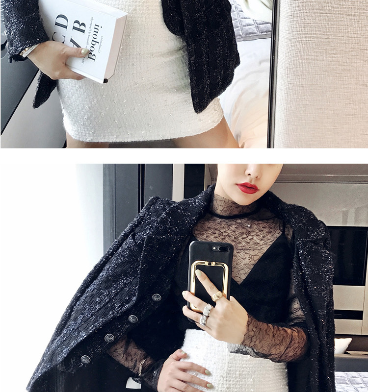 MADEINAM 2018 thu đông mới làm việc nặng nề len trắng đính cườm đính sequin váy đính kèm chân váy