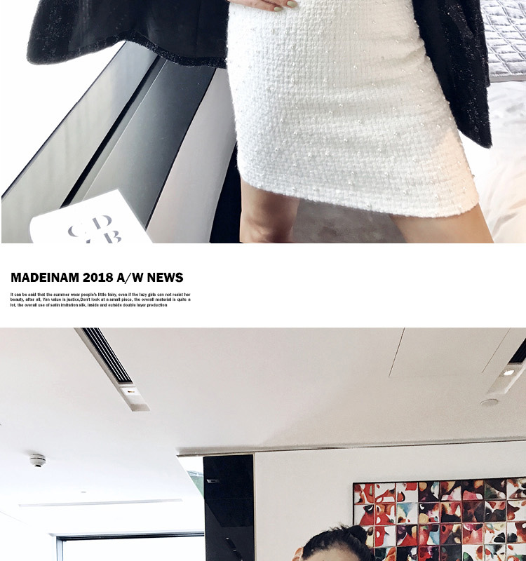 MADEINAM 2018 thu đông mới làm việc nặng nề len trắng đính cườm đính sequin váy đính kèm chân váy