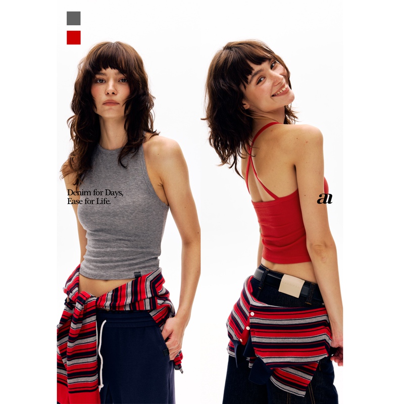 Madeinam【No Need to Wear a Bra】Merino Wool Blend_ Backless Cross-Strap High-Elastic Round-Neck Tank Top