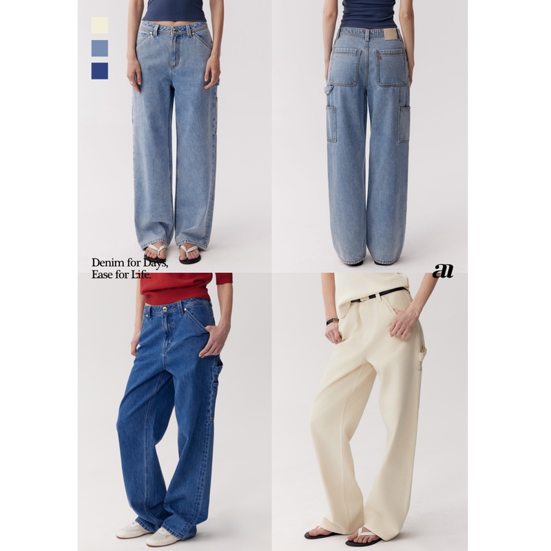Madeinam【B9 Carpenter Pants】High-Quality Cotton Denim Slim-Fit Mid-Low Waist Workwear Pocket Design Boyfriend Pants