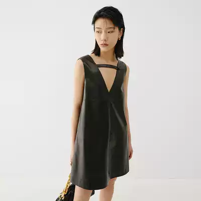 MADEINAM to soft full sheepskin_double-sided leather craft slim vneck front and back wear dress